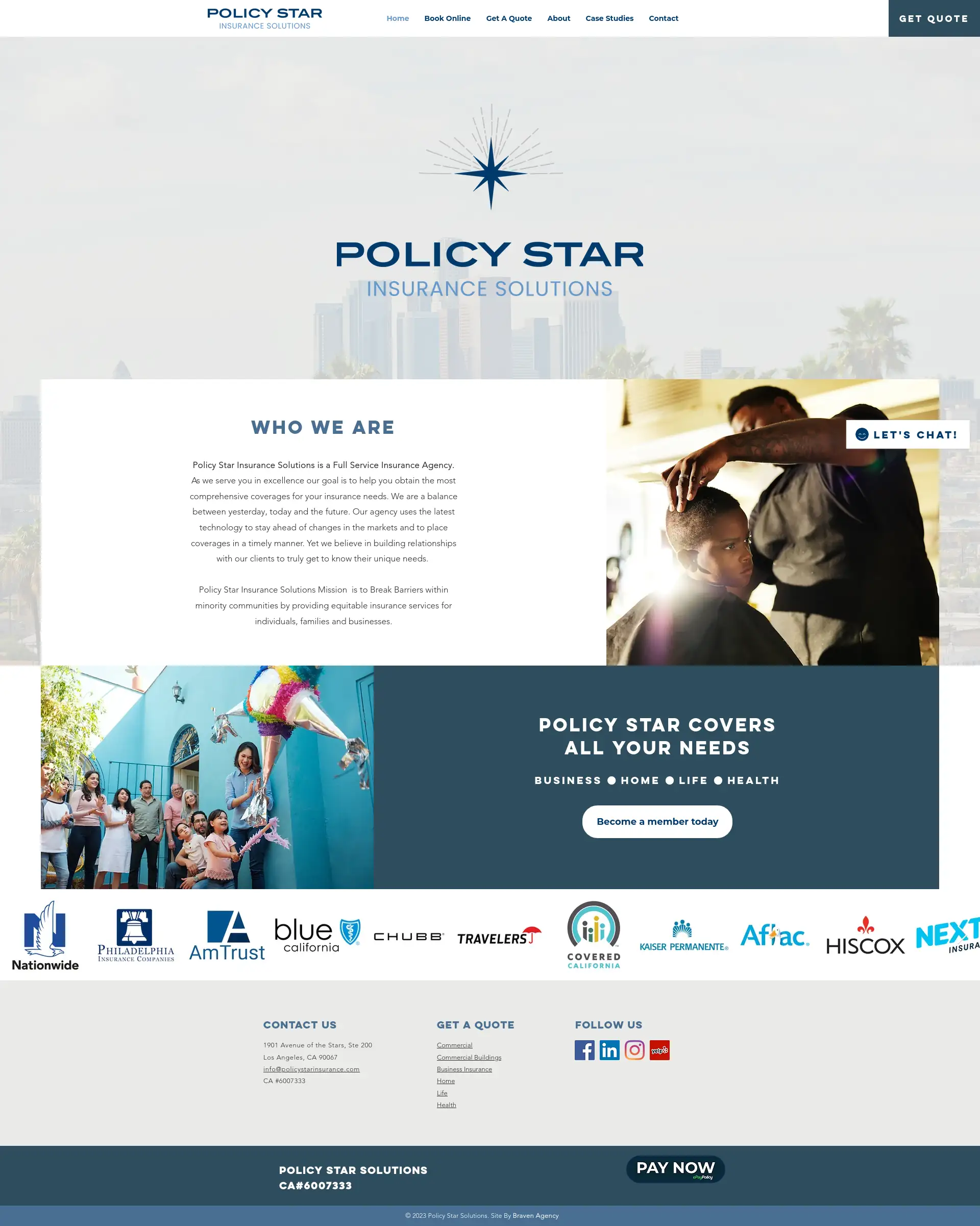 Policy Star Insurance homepage